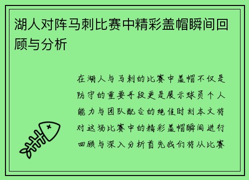 湖人对阵马刺比赛中精彩盖帽瞬间回顾与分析